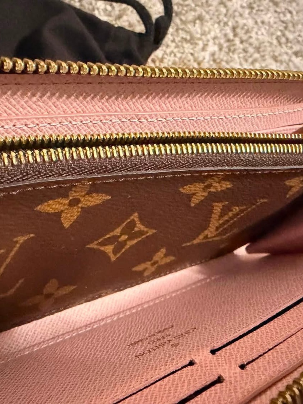 Louis Vuitton Monogram Canvas Zip Wallet with Soft Pink Interior
